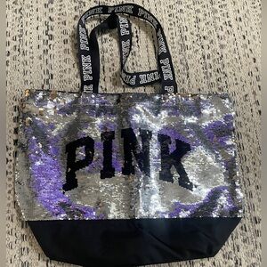 VS PINK TOTE 15” SHIMMERING FLIP SEQUINS SILVER/GOLD TAKE ANYWHERE TOTE SUPER !!